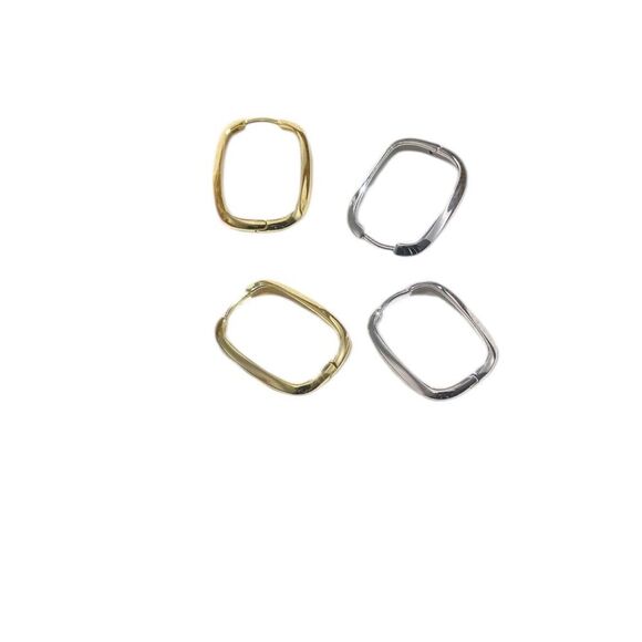 ENA 925 14k over Sterling Silver rectangular Gold Hoop Earrings - Picture 4 of 4